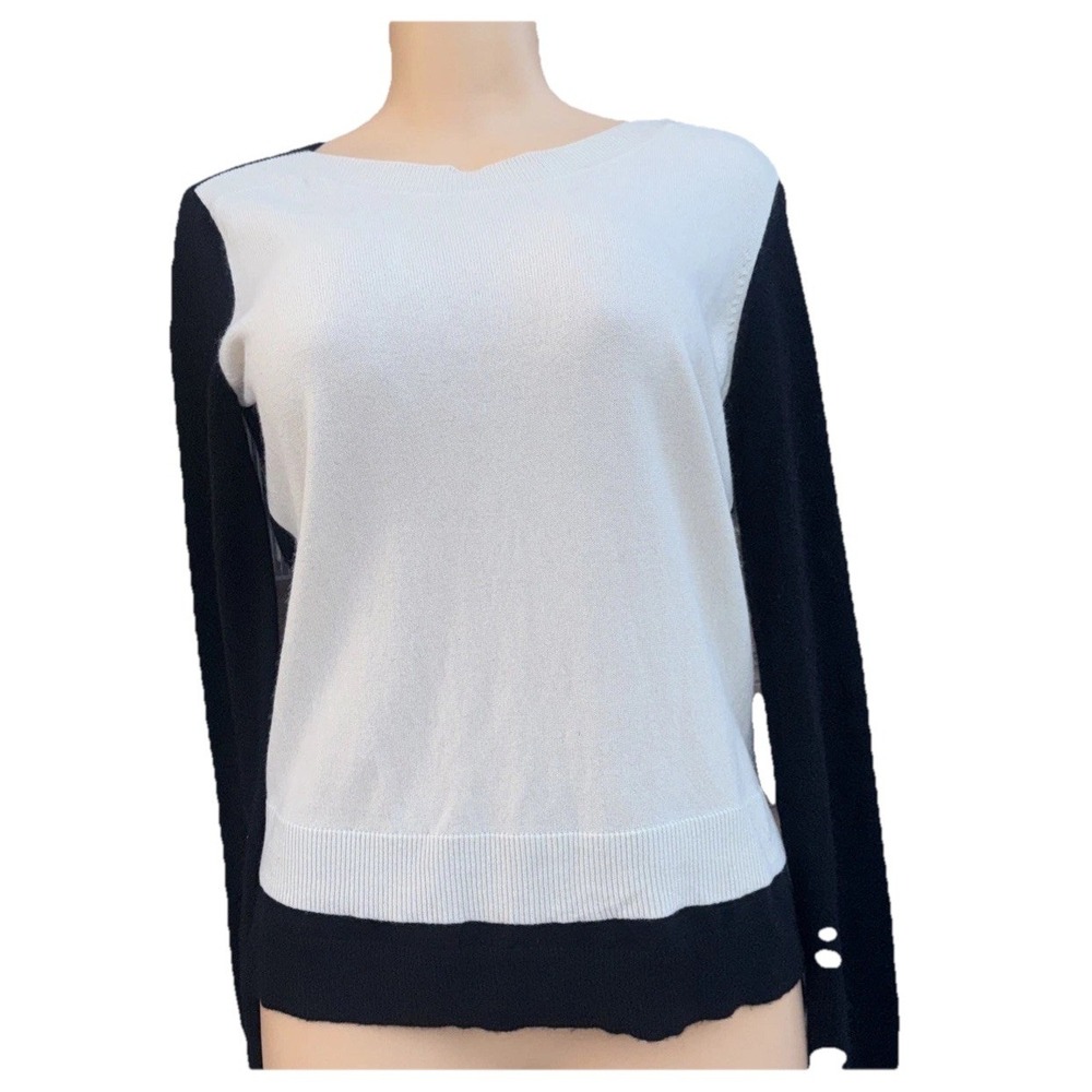 Autumn Cashmere Sweater‎ Pullover Women L/S White/Black Geometric 100%Cashmere M